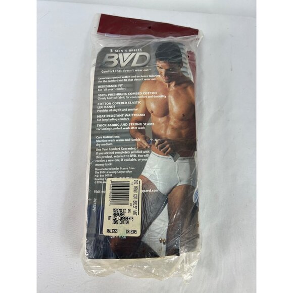VTG 90s BVD Mens Briefs 3-Pack White Size 42 NOS Deadstock - Picture 2 of 3